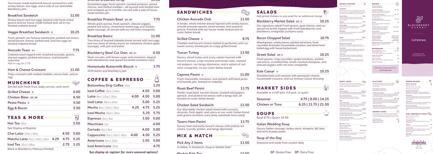Blackberry Market Menu