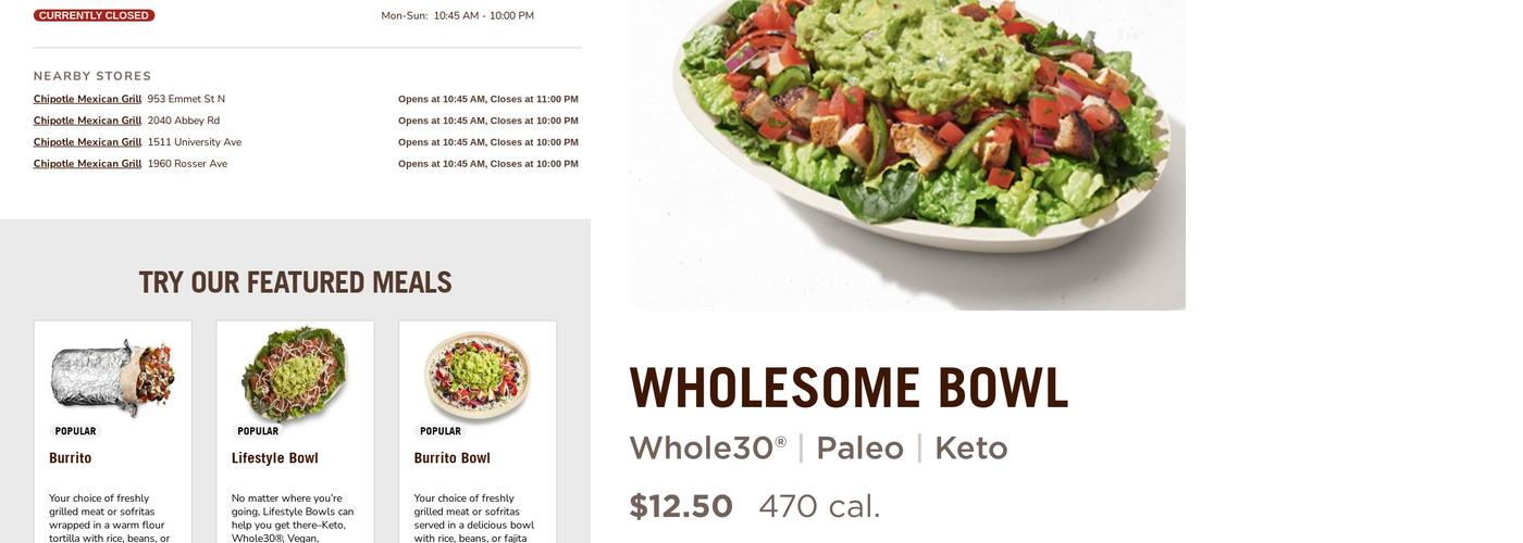 Chipotle Mexican Grill Menu