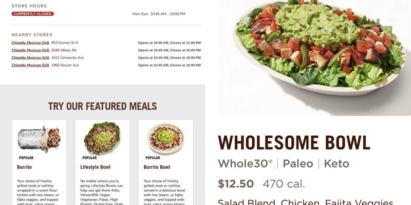 Chipotle Mexican Grill Menu