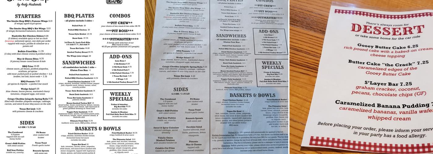 The Smoke Shop BBQ - Woburn Menu