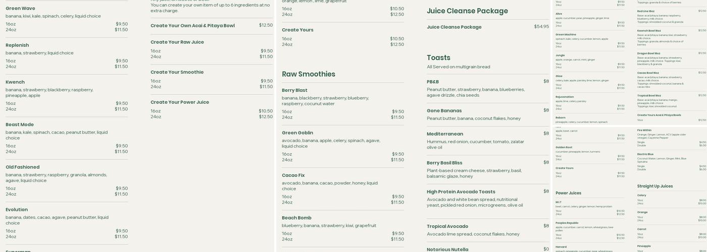 Kwench Juice Cafe Menu