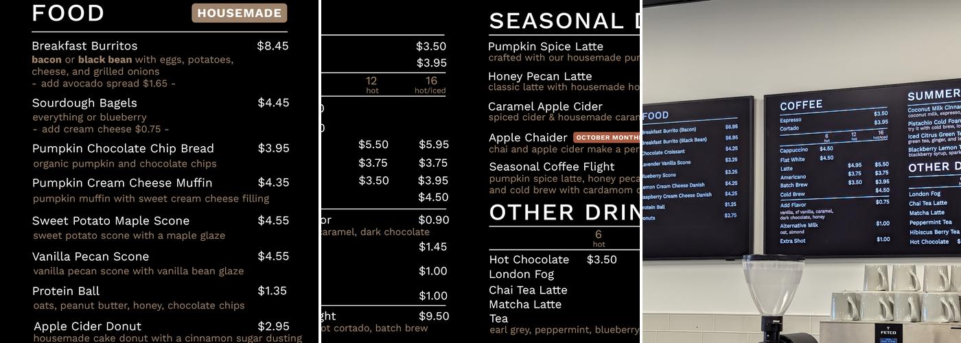 Canyons Coffee Menu