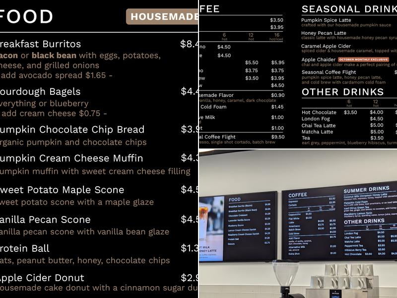 Canyons Coffee Menu