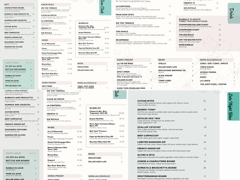 Blanc Champagne Bar Menu