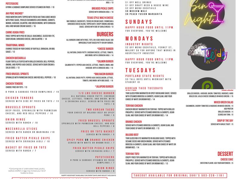 Suki's II Menu