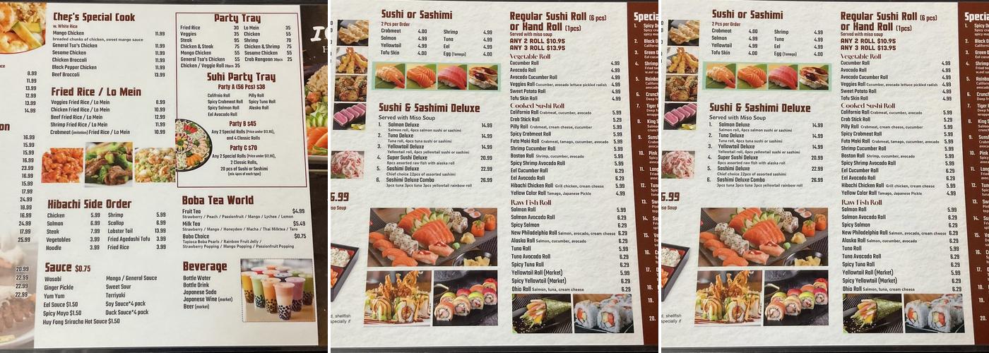 Ichiban Hibachi sushi & Boba Menu