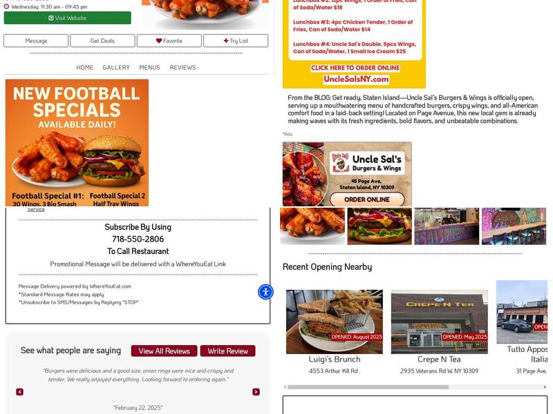 Uncle Sal's Burgers and Wings Menu