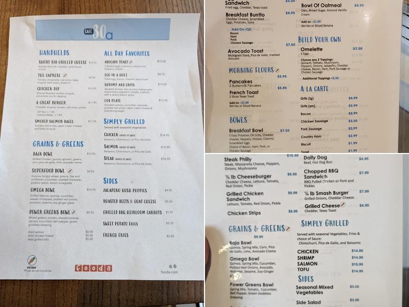 Café 30a Menu
