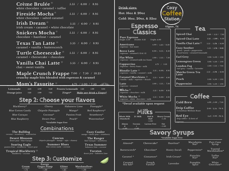 Cozy Coffee Station - Kilgore Menu