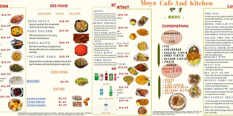 MOYA CAFE AND KITCHENS LLC Menu