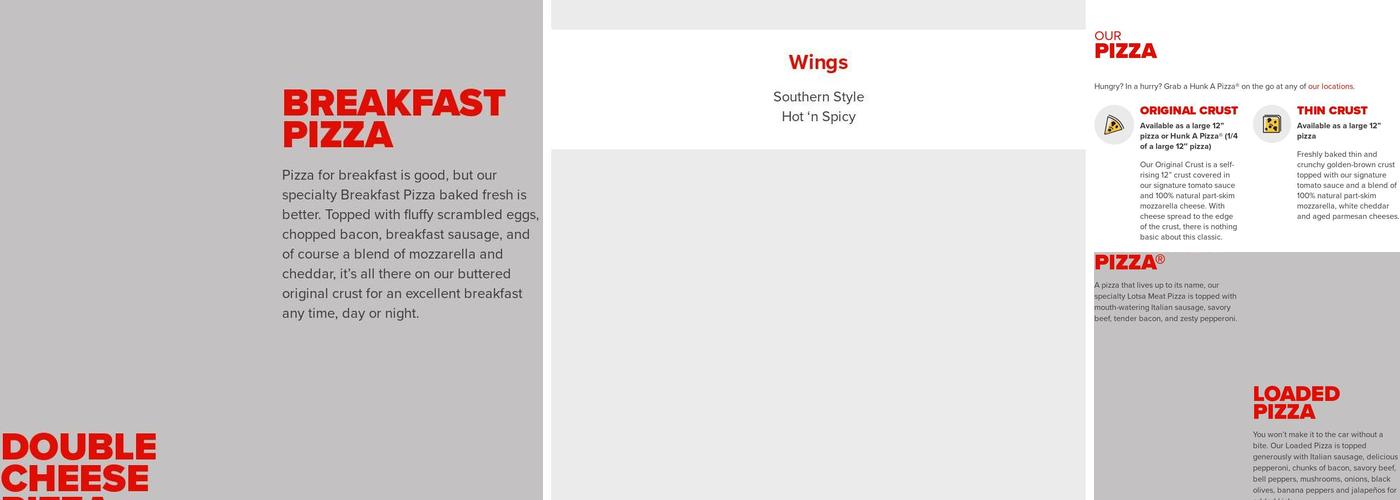 Hunt Brothers Pizza Menu