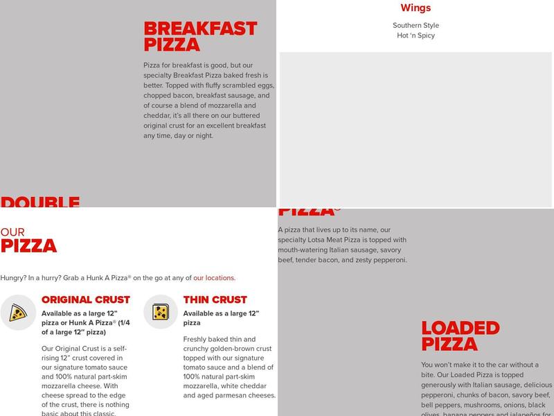 Hunt Brothers Pizza Menu