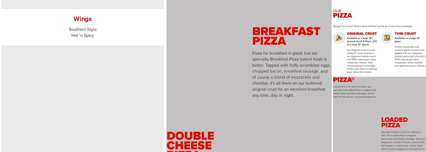 Hunt Brothers Pizza Menu