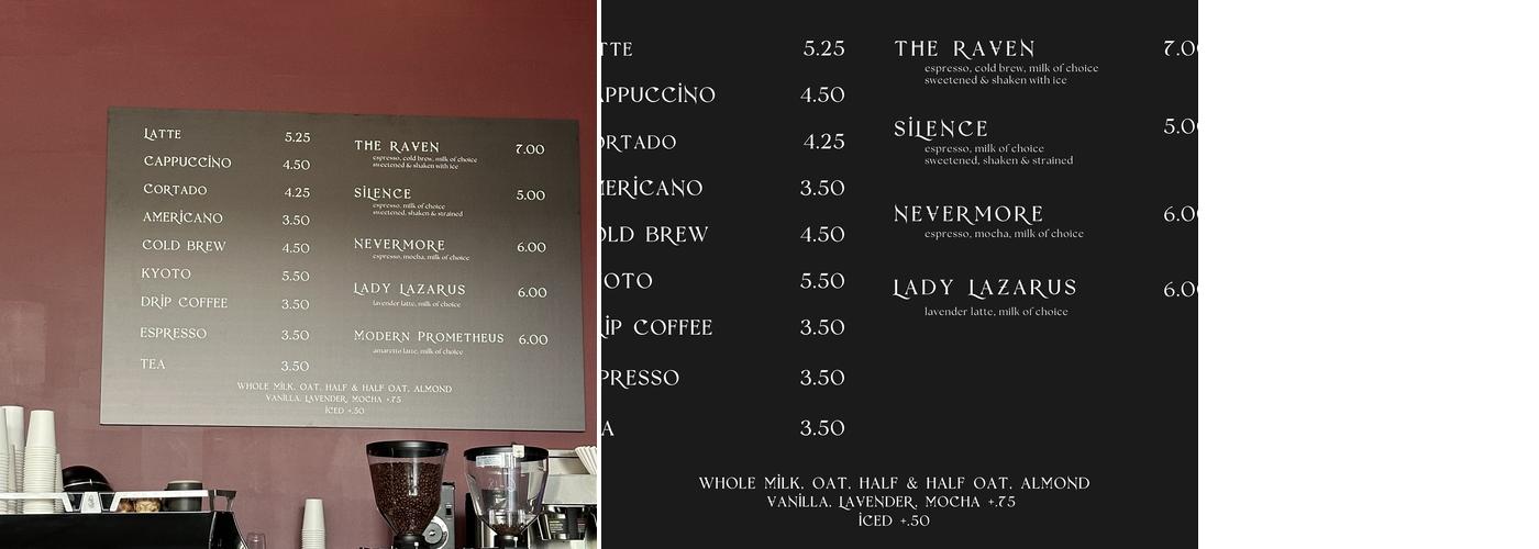 No filter coffee Menu