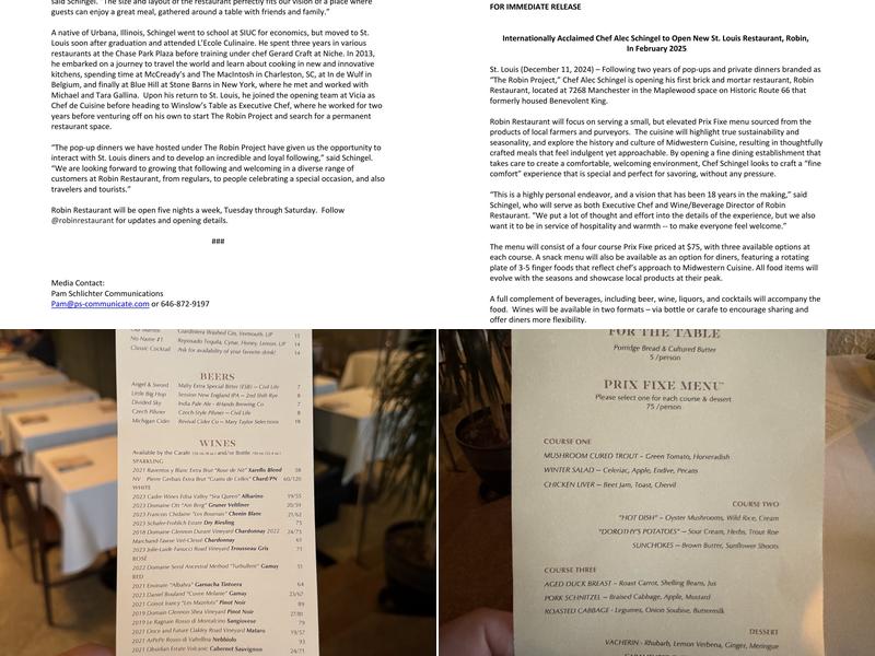 Robin Restaurant Menu