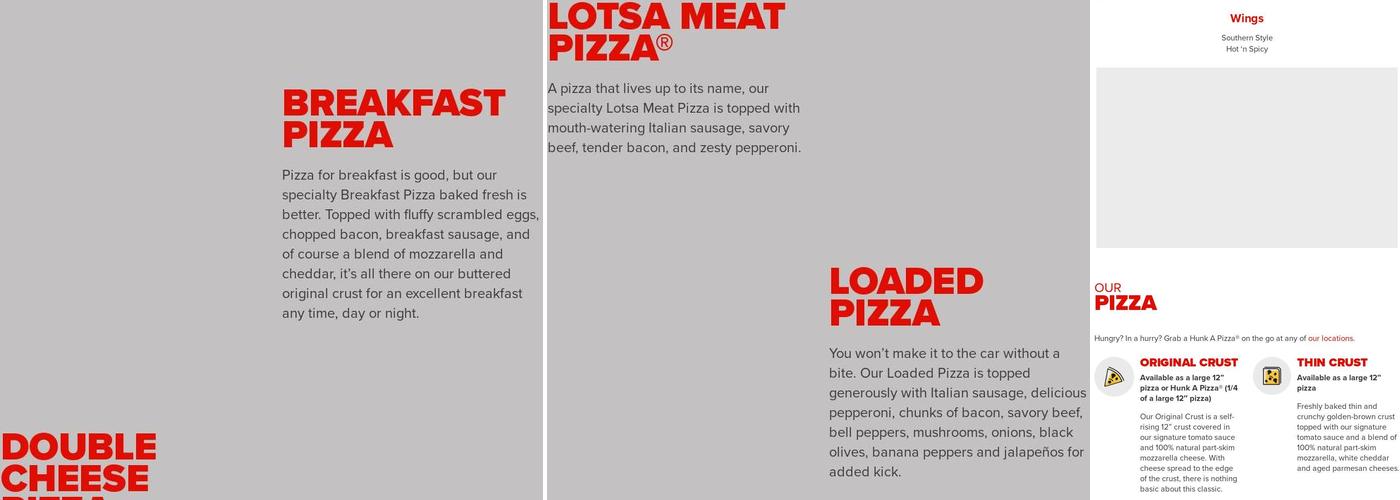 Hunt Brothers Pizza Menu