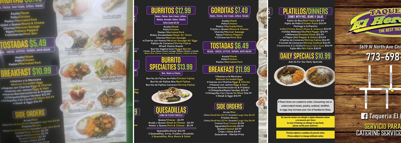 Taqueria El Heredero II Menu