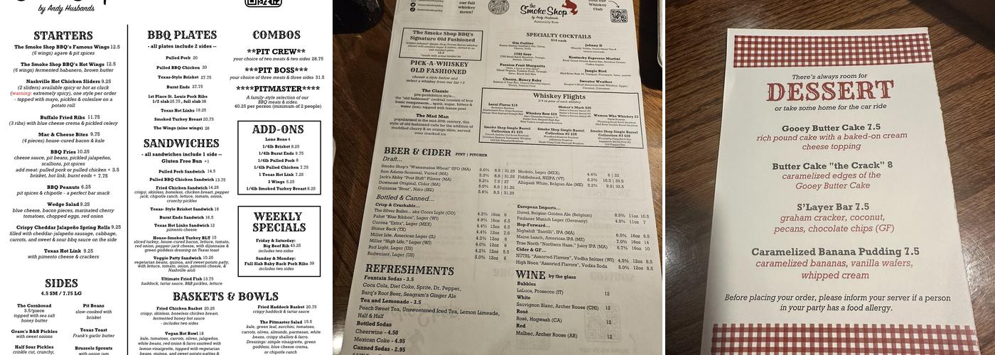 The Smoke Shop BBQ - Methuen Menu