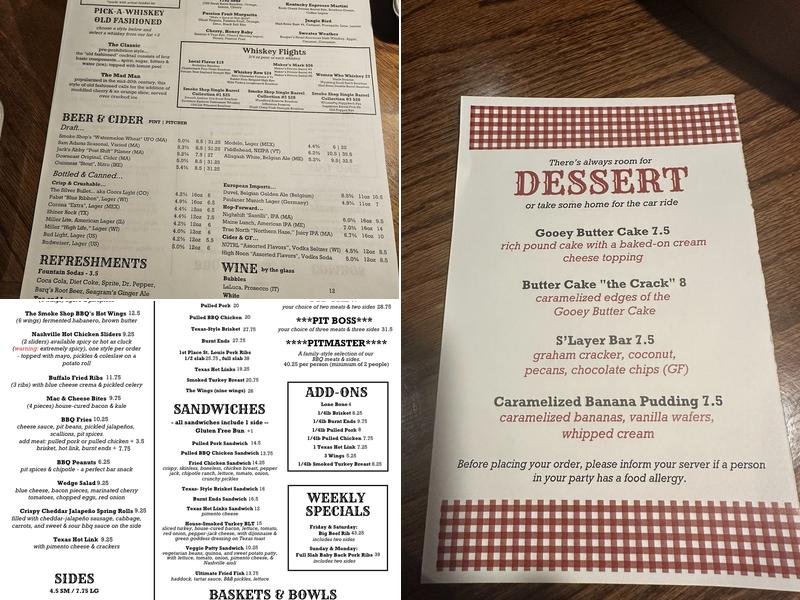 The Smoke Shop BBQ - Methuen Menu