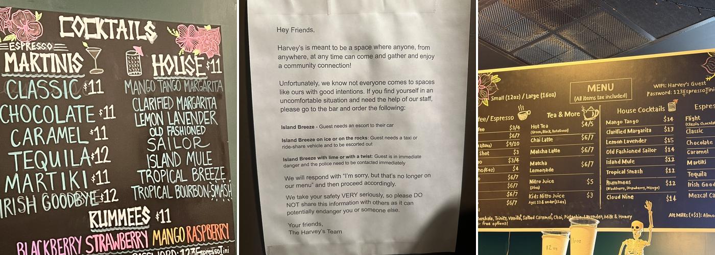 Harvey's Coffee and Cocktails Menu