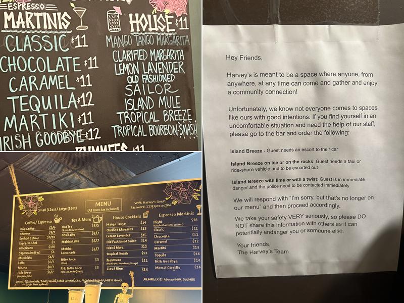 Harvey's Coffee and Cocktails Menu