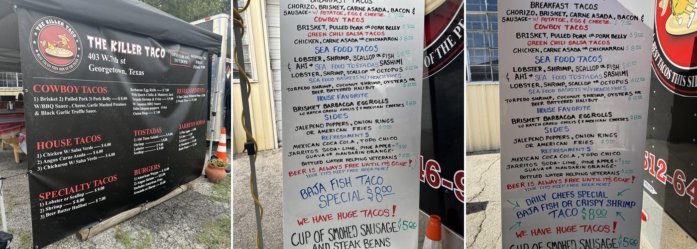 The Killer Taco Menu