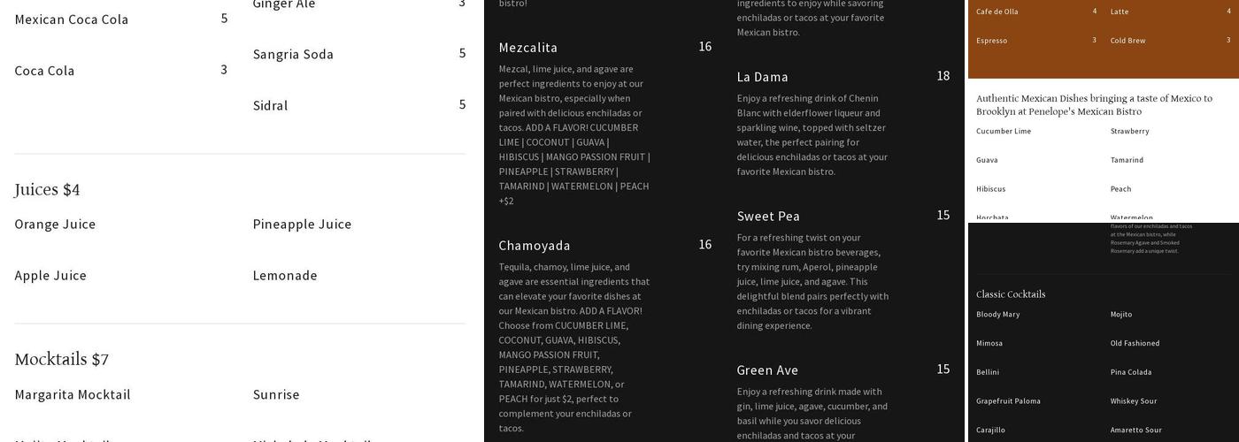 Penelope's Mexican Bistro Menu