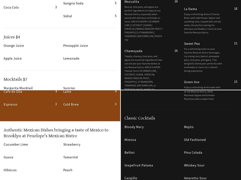 Penelope's Mexican Bistro Menu