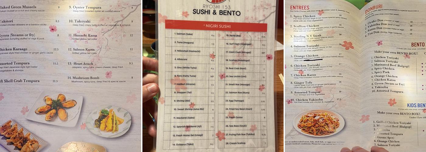 Ryoshi 153 sushi & bento Menu