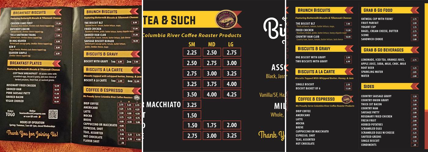 Seaview Biscuit Company Menu