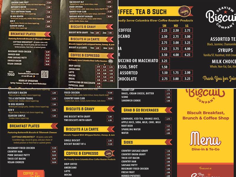 Seaview Biscuit Company Menu