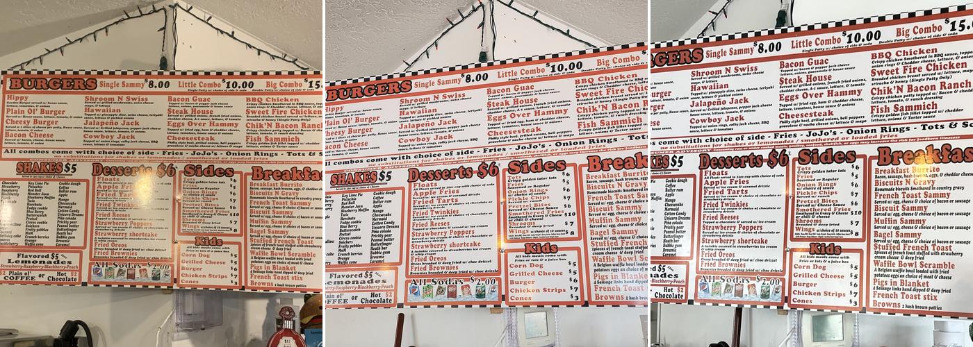 Sammy's Burgers and Shakes Menu