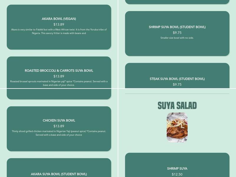 SUYA SUYA West African Grill Menu