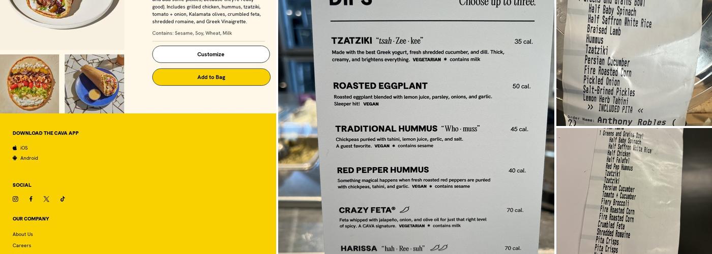 CAVA Menu