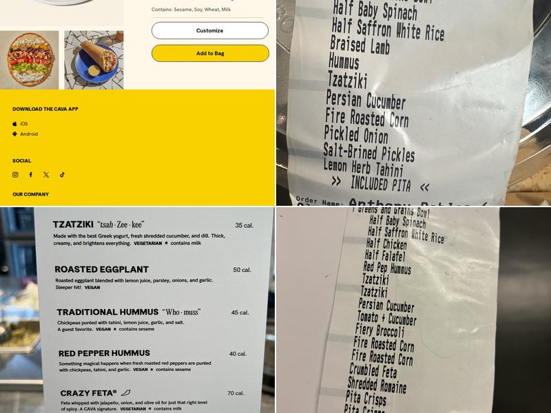 CAVA Menu