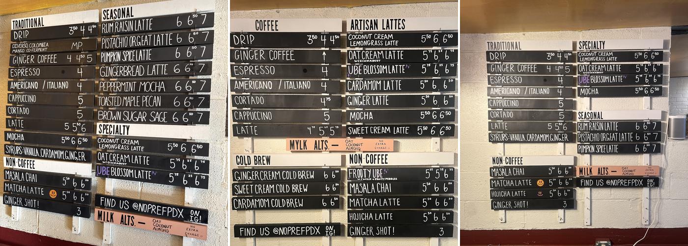 No Preference Coffee Menu