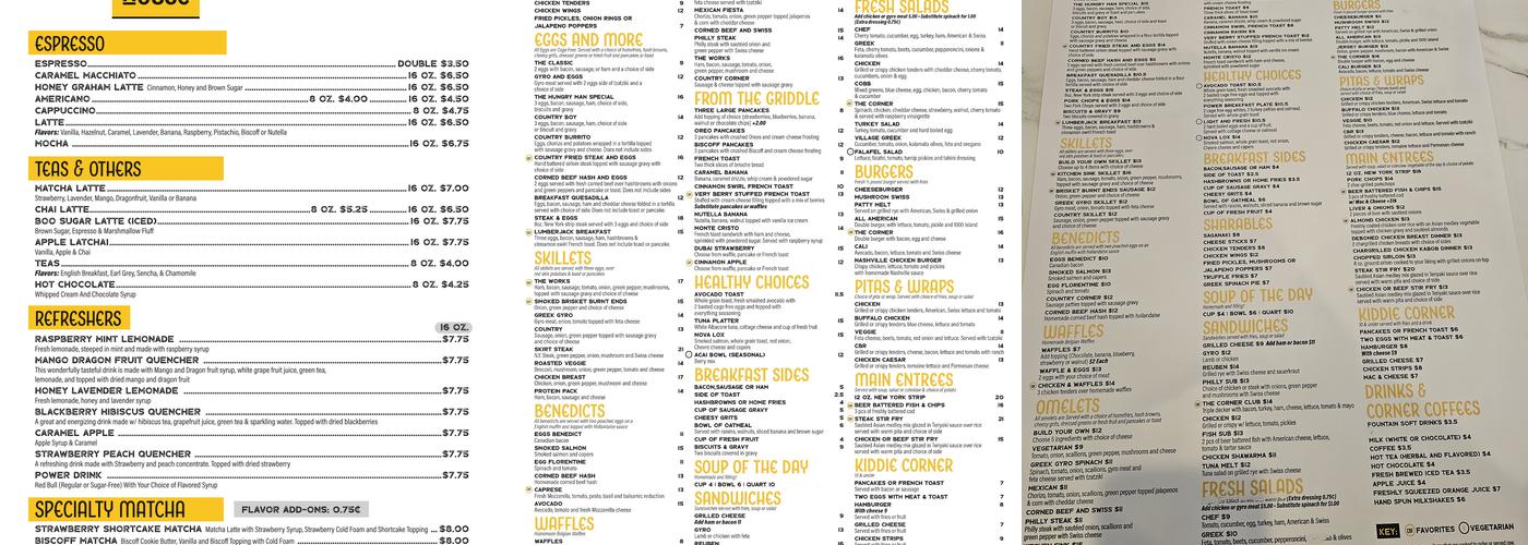 The Corner Brunch House Menu