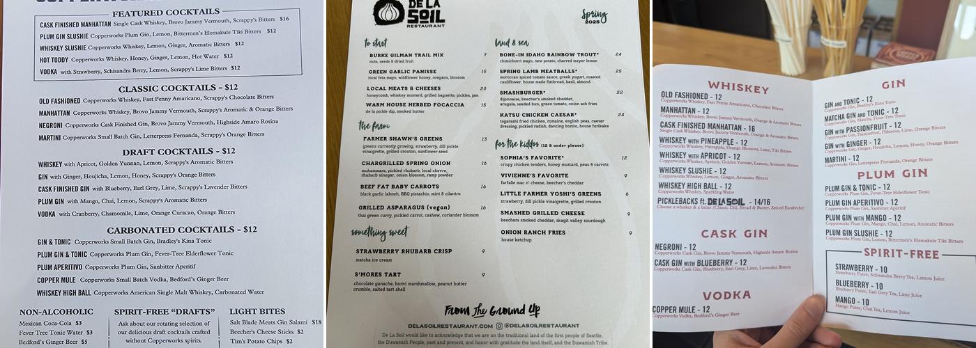 Copperworks Distilling - Kenmore Menu