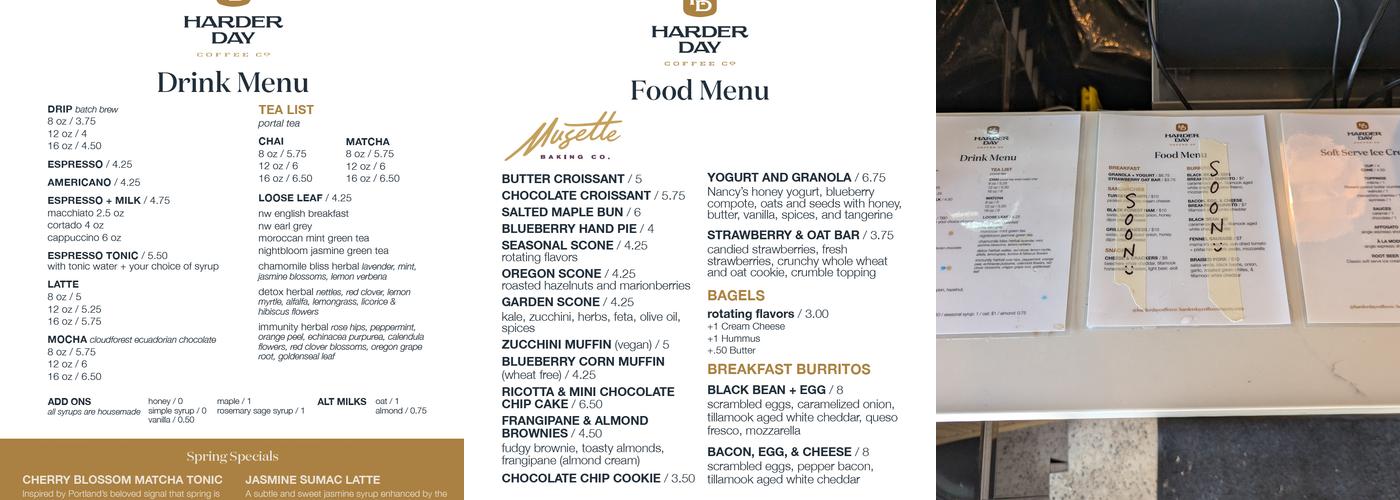 Harder Day Coffee Company Menu