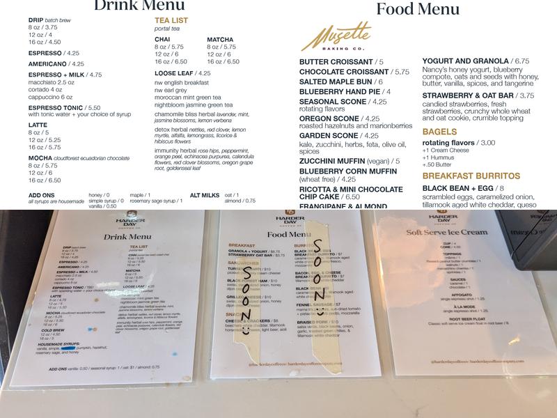 Harder Day Coffee Company Menu