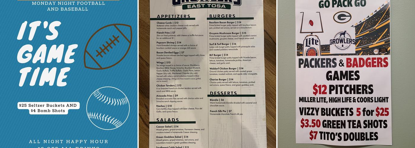 Growlers East Tosa Menu