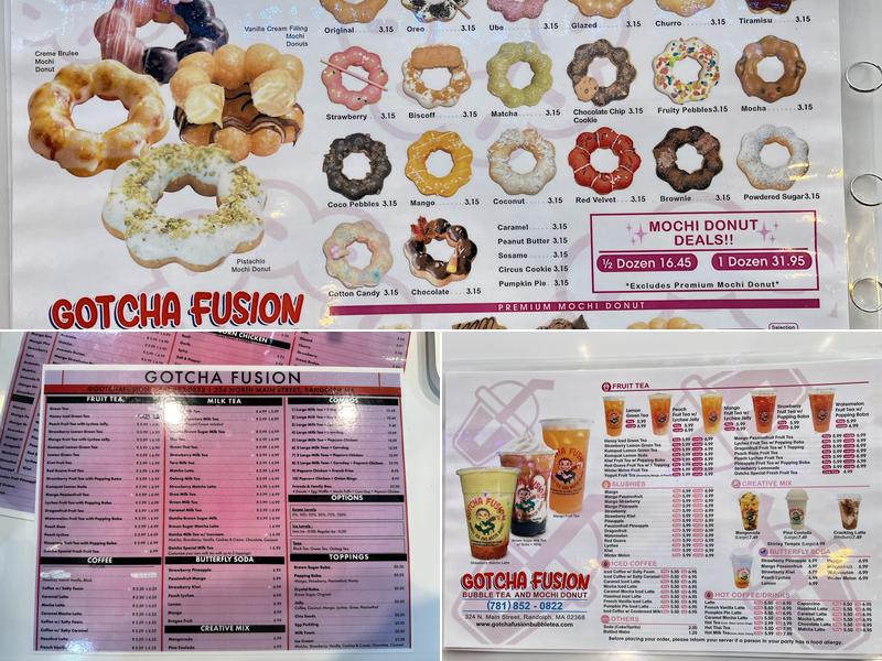 Gotcha Fusion Bubble Tea and Mochi Donuts Menu