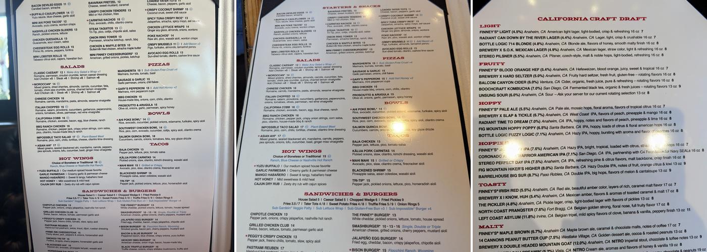 Finney's Crafthouse - Anaheim Menu