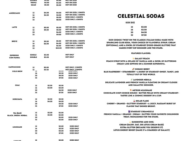 Cosmic Bisbee Menu