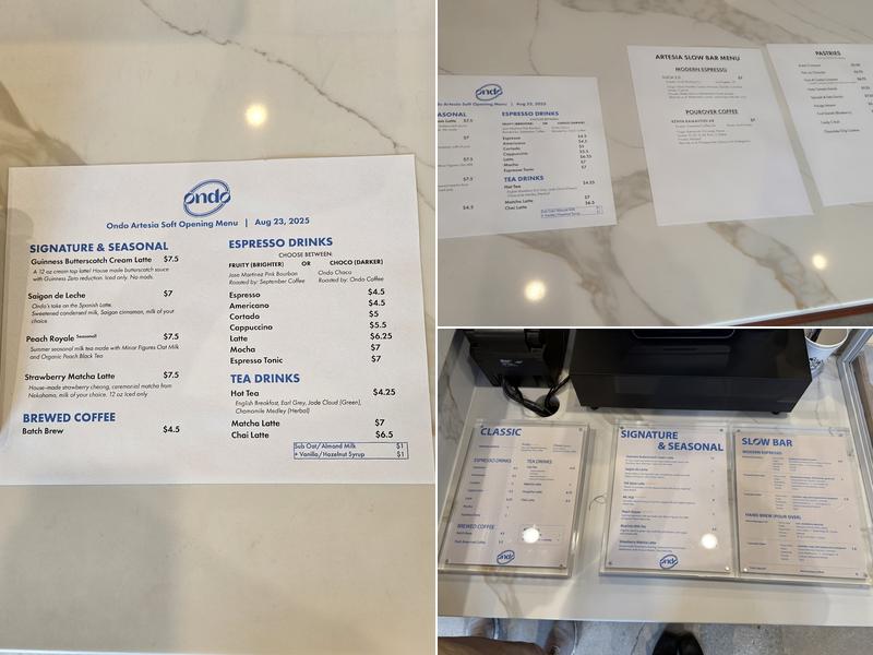 Ondo Coffee Artesia Menu