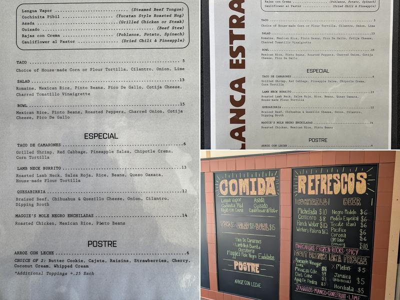 Blanca Estrada Taqueria Menu