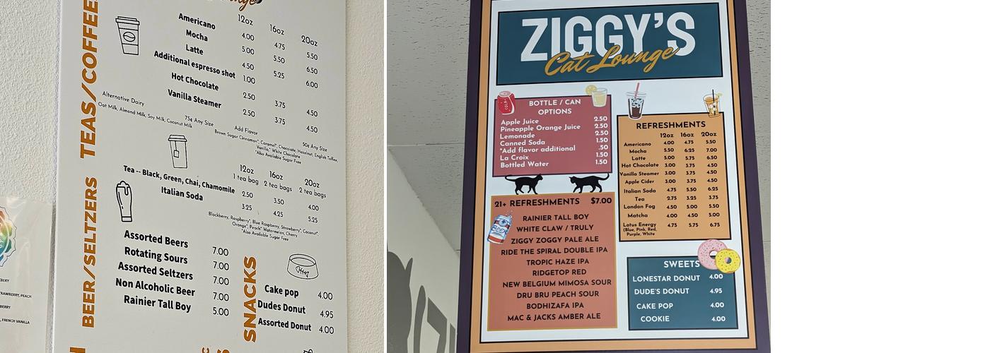 Ziggy's Cat Lounge Menu