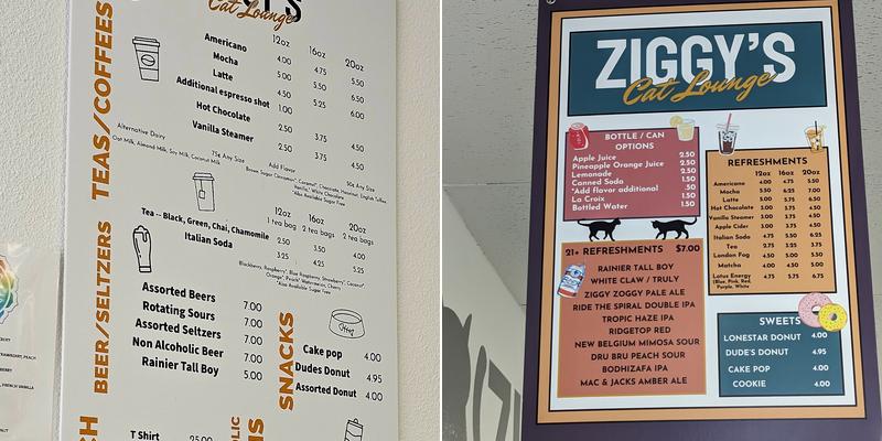 Ziggy's Cat Lounge Menu