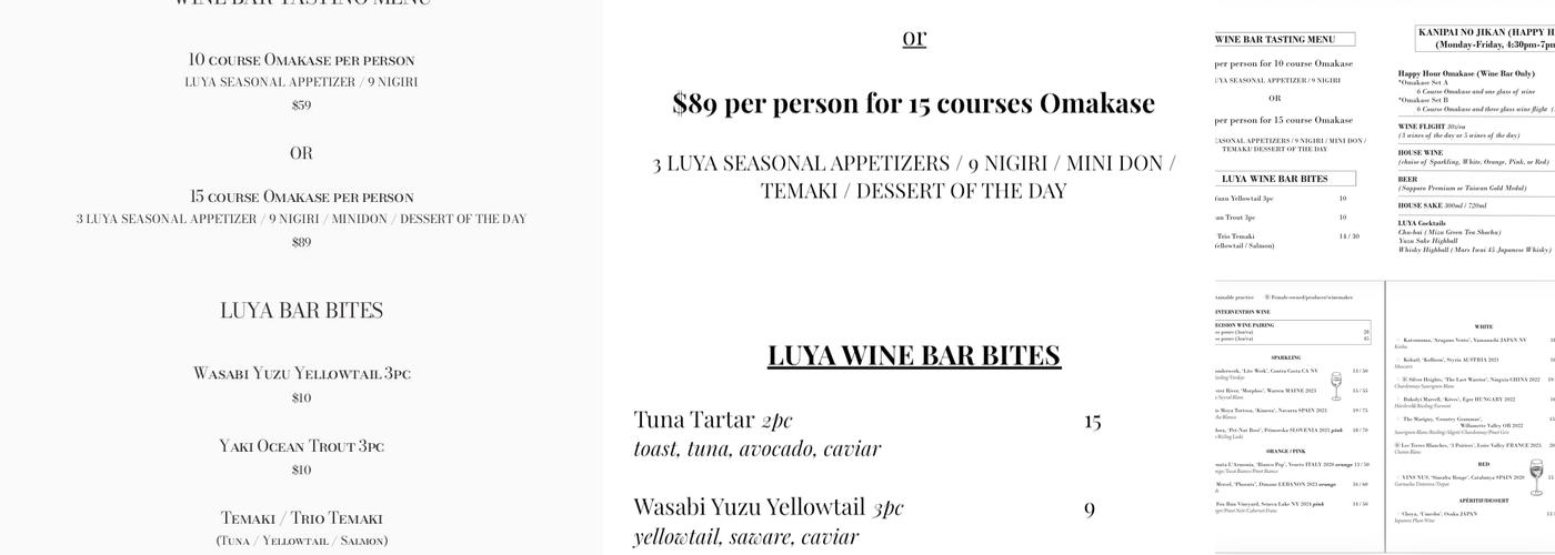 LUYA Omakase & Wine Bar Menu