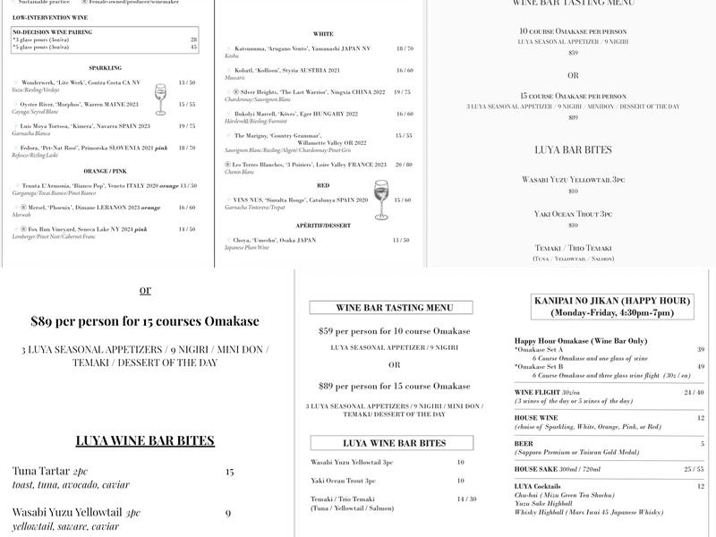 LUYA Omakase & Wine Bar Menu